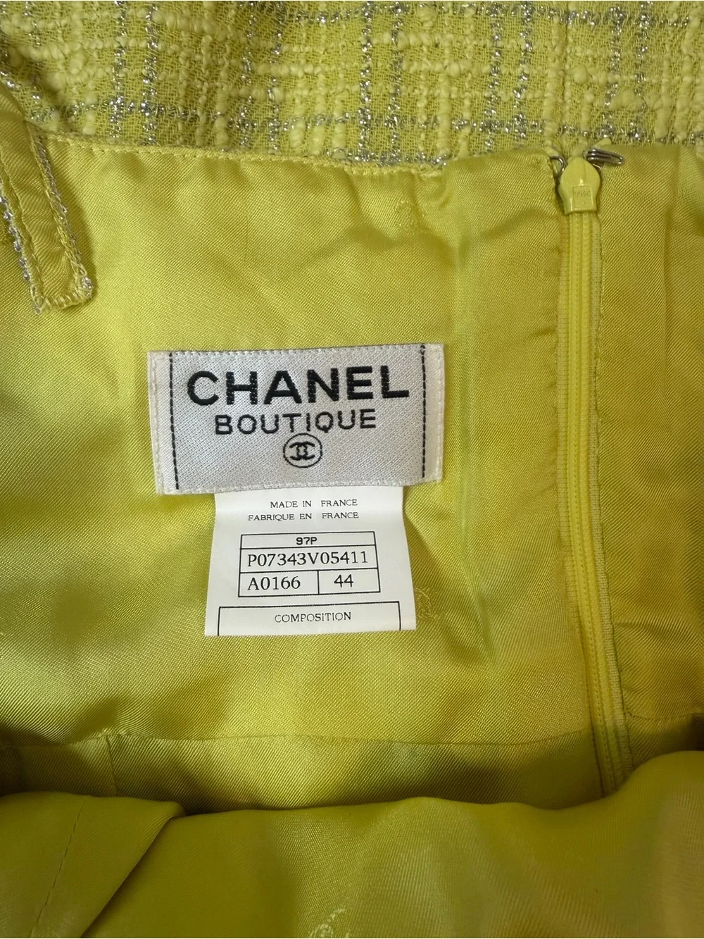 Chanel 1997 Sleeveless Mini Tweed Dress Chartreuse/Silver
